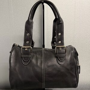 Tignanello Black Pebbled Leather Satchel White Contrast Stitching,